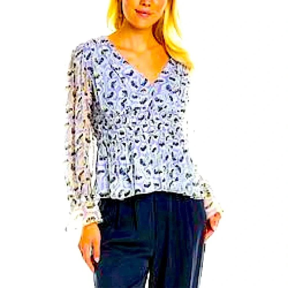 NWT Rebecca Taylor Deco Floral Print Silk Blouse Fleur Aster Ruffle Peplum Sz 8 - Picture 2 of 13